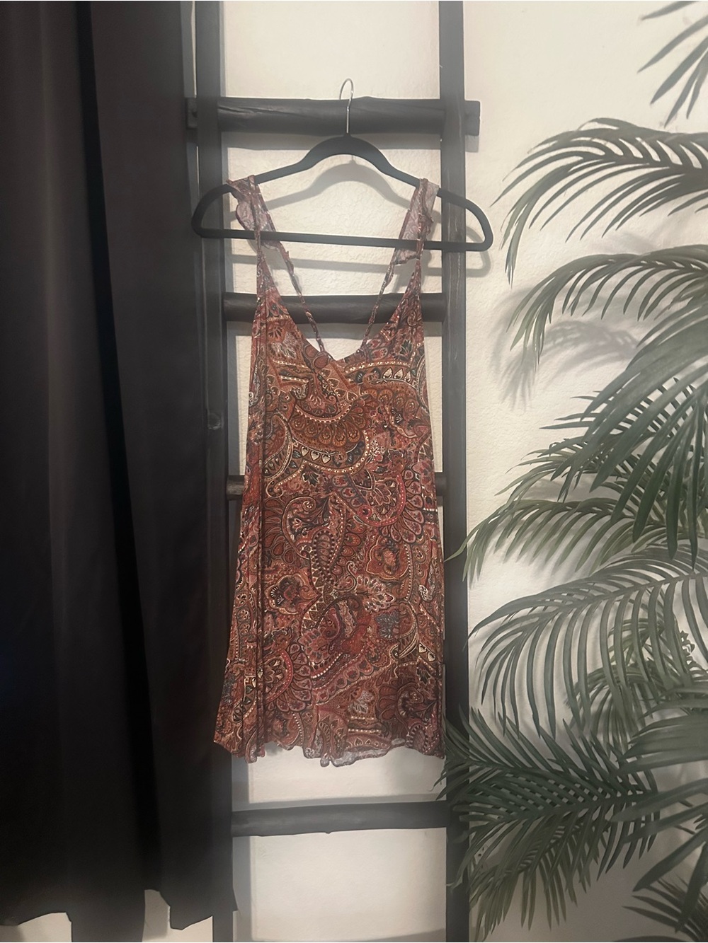 American Eagle Outfitters Paisley Mini Dress in Rust and Brown